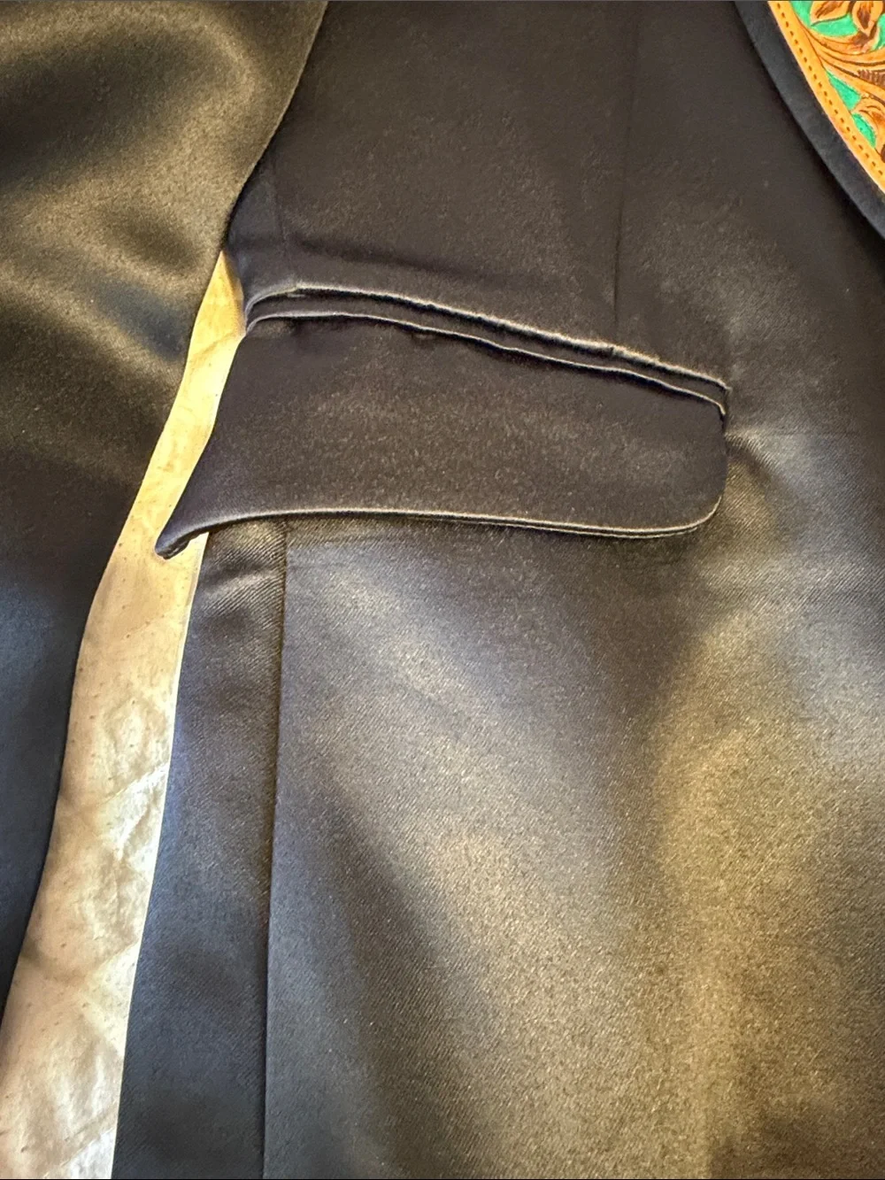 Black Blazer with Turquoise & Orange Embroidered Lapel